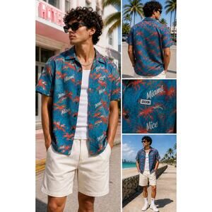 Dixxon Flannel Co Vice Miami Shirt Mens Button Up Loud Tropical Print L